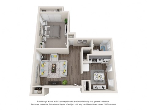 Floor plan for 1 bed, 1 bath, 700 sqft